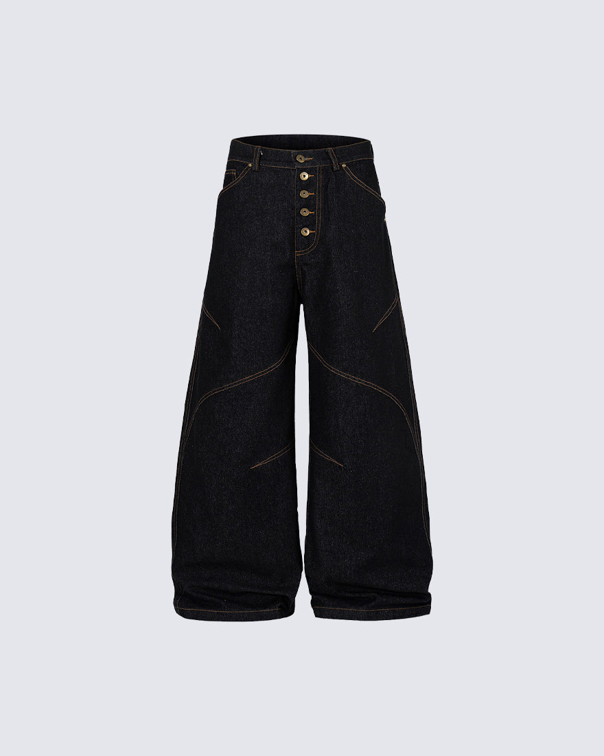 Vintage Dark Wash Wide-Leg Denim Pants