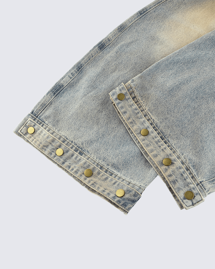 Wide-Leg Denim Jeans with Buttoned Hem