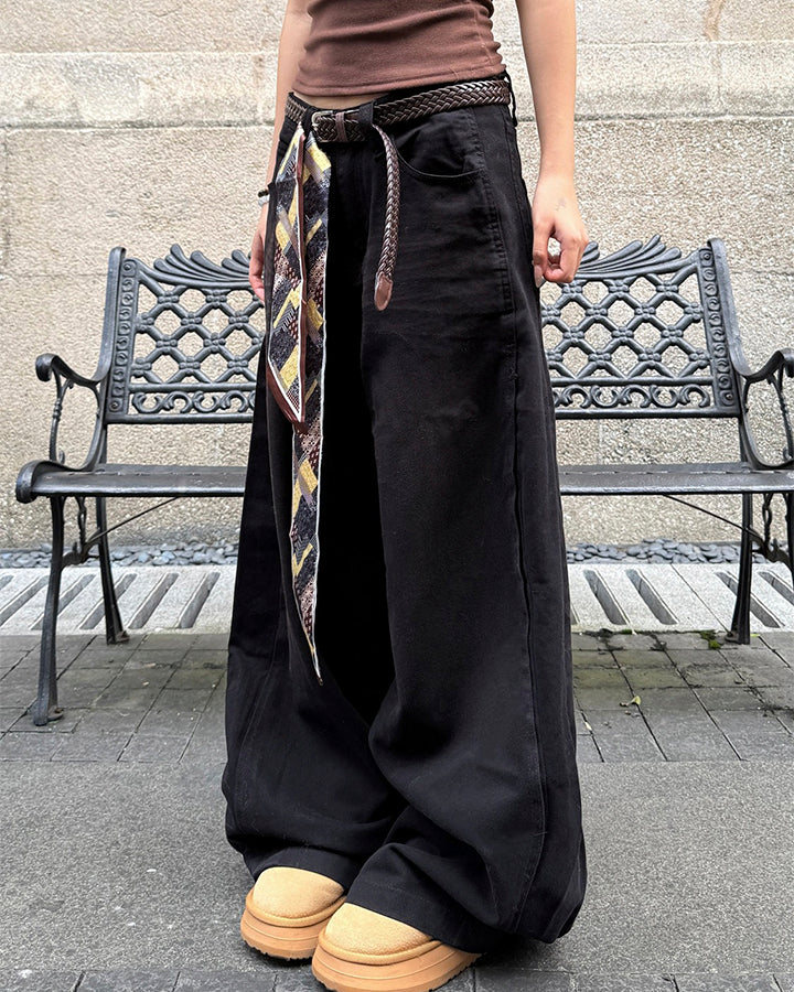 Scarf Belt Wide Leg Denim Pants