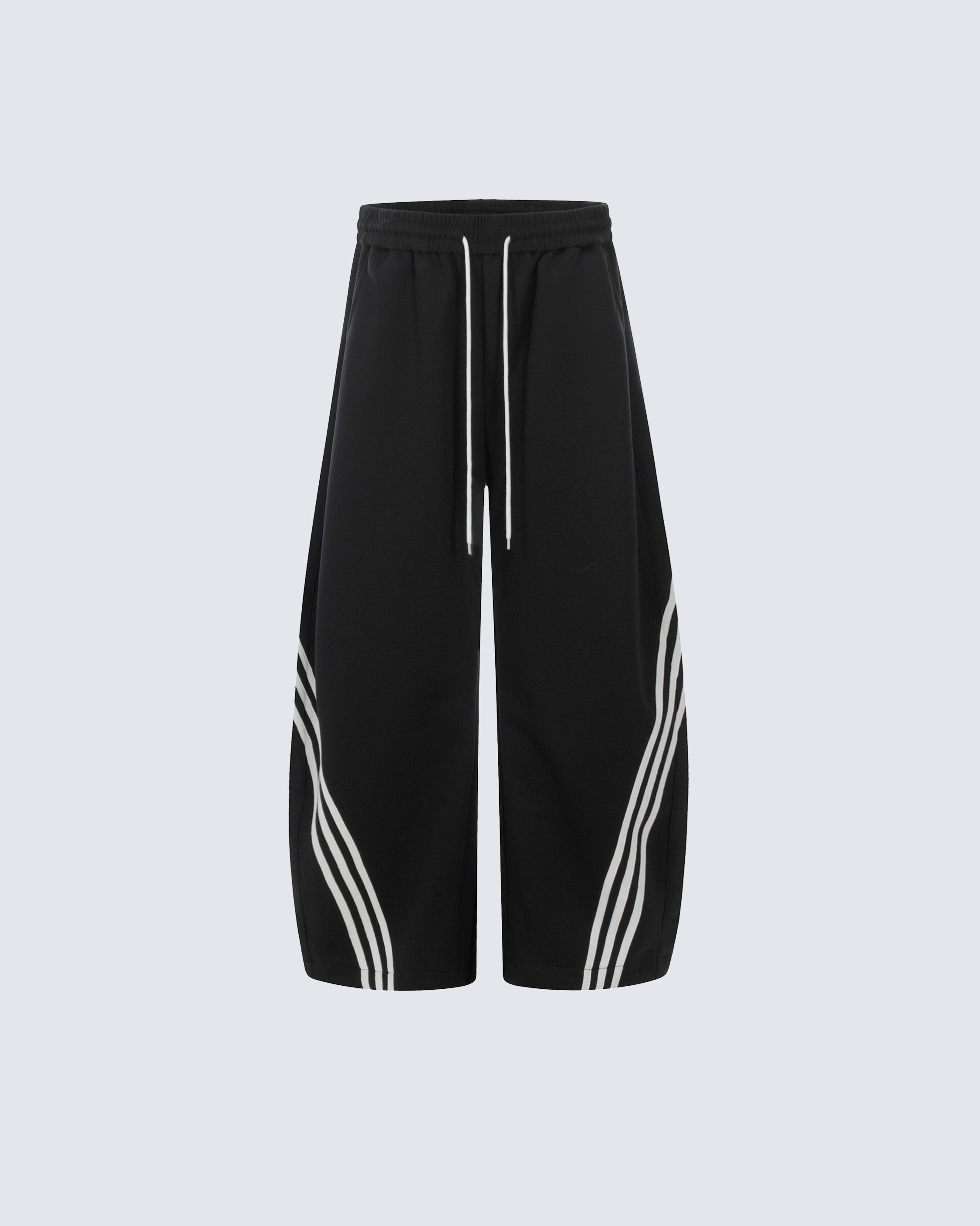 Wide-Leg Athletic Track Pants with Striped Design