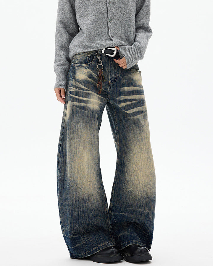 Vintage Washed Wide-Leg Denim Pants