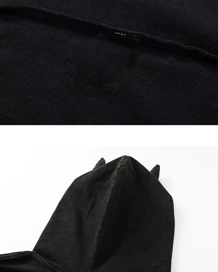Vintage Cat Graphic Bat Sleeve Vest Hoodie