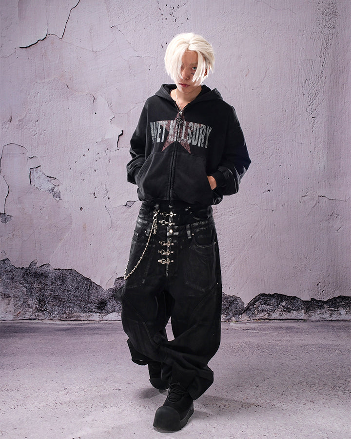 Double Waist Silver Wash Baggy Street Pants