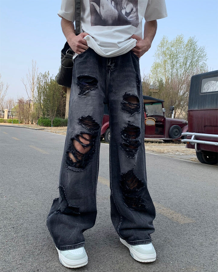 Distressed Ripped Black Denim Pants