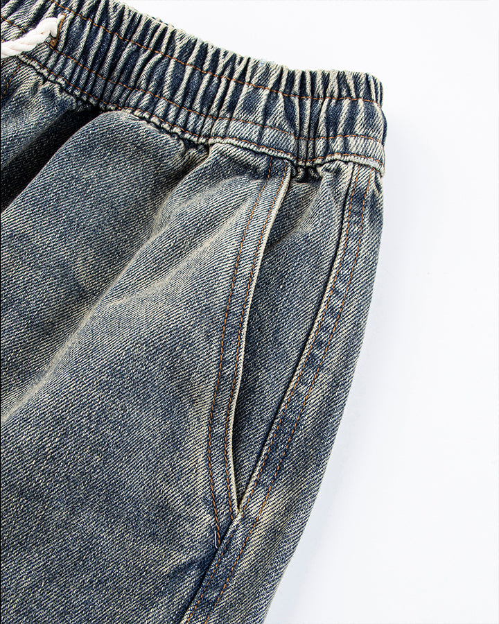 Washed Denim Multi-Pocket Cargo Pants