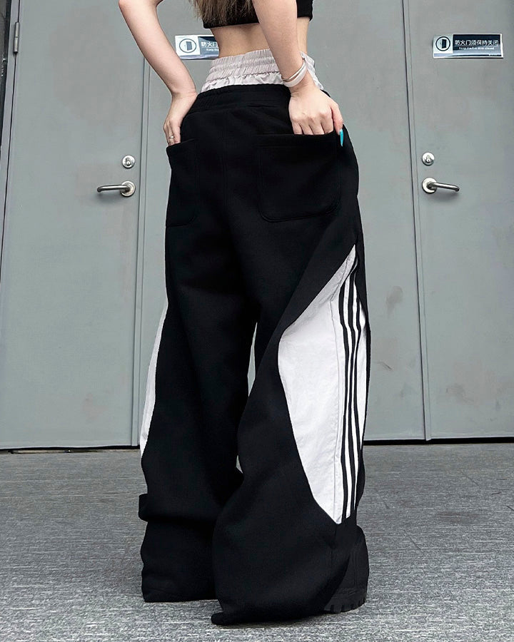 Striped Panel Wide Leg Sweatpants