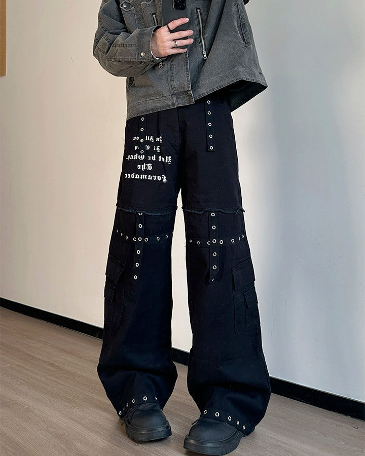 Heavy Washed Eyelet Cargo Pants