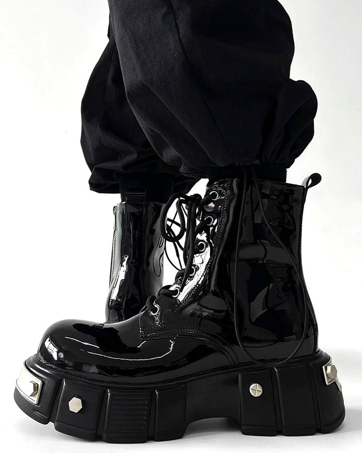 Patent Leather Platform Combat Boots