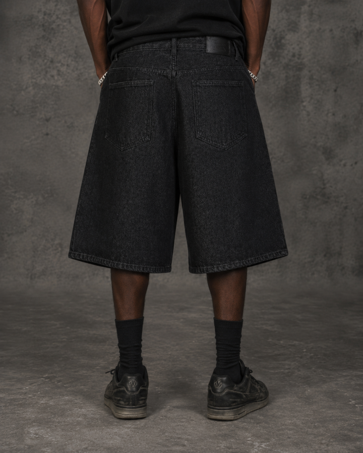 Button Detail Denim Wide Loose Shorts