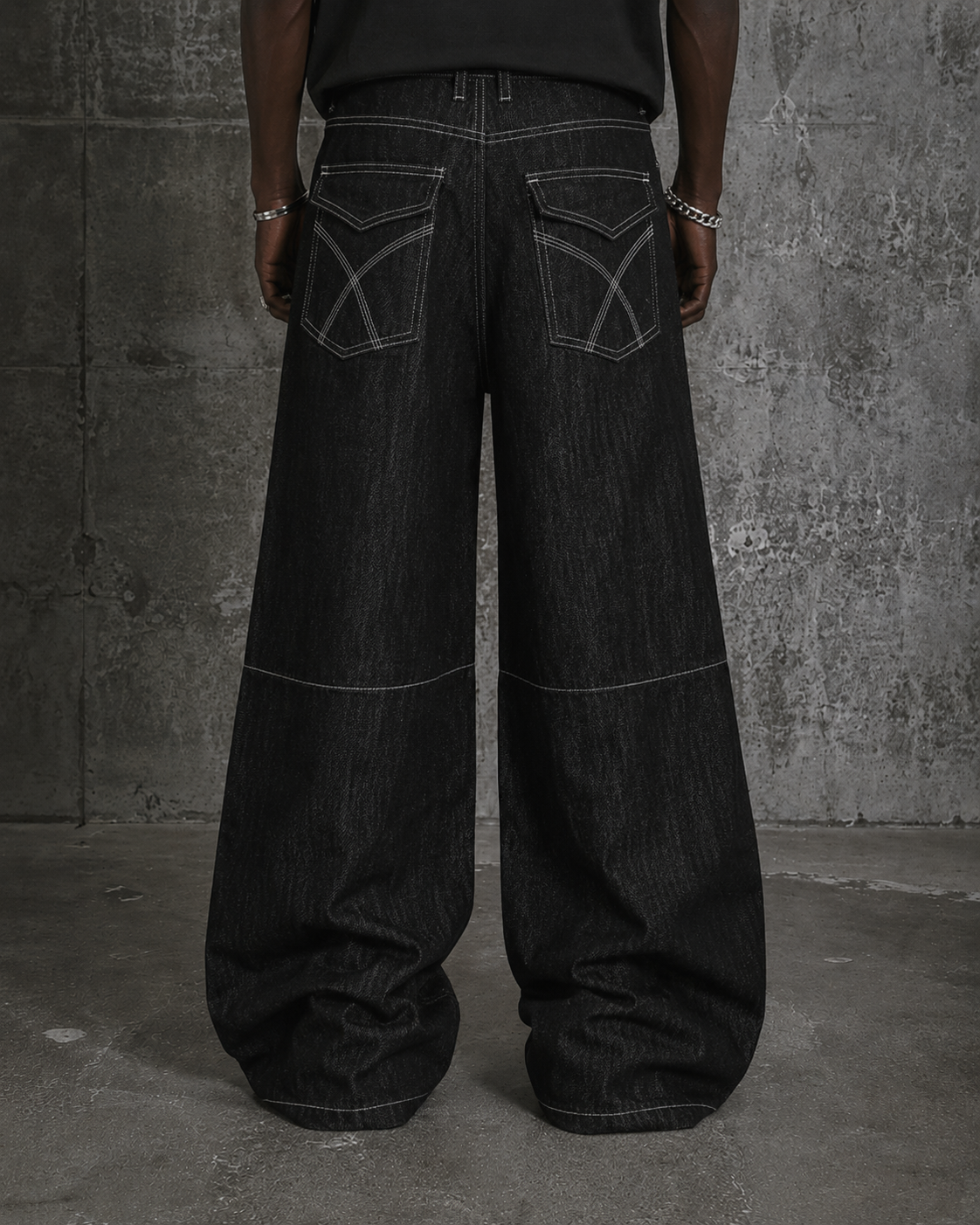 Grommet Detail Wide Leg Denim Pants