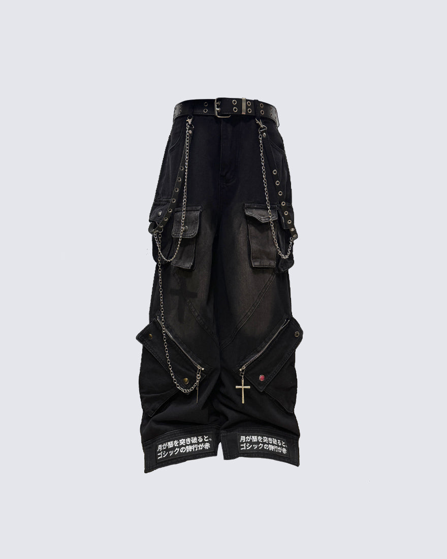 Gothic Streetwear Cross-Chain Cargo Pants(Includes Belt)
