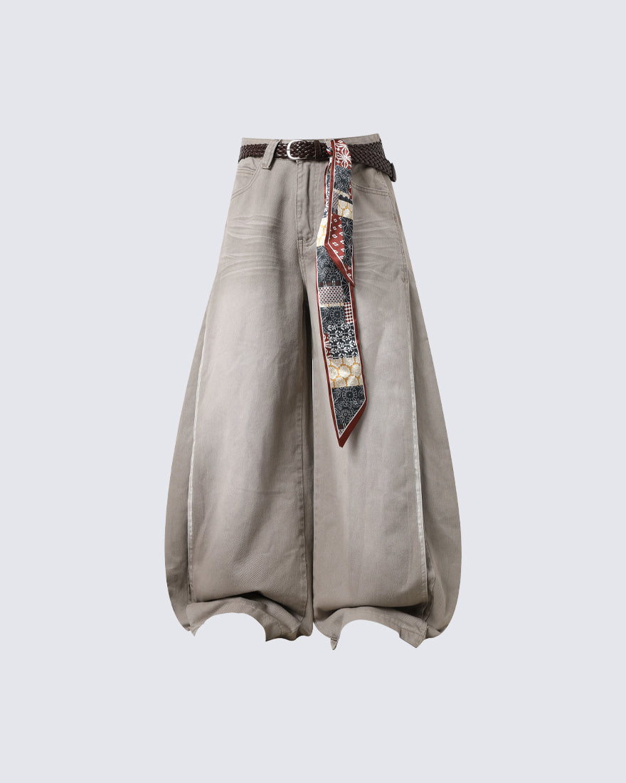 Scarf Belt Wide Leg Denim Pants