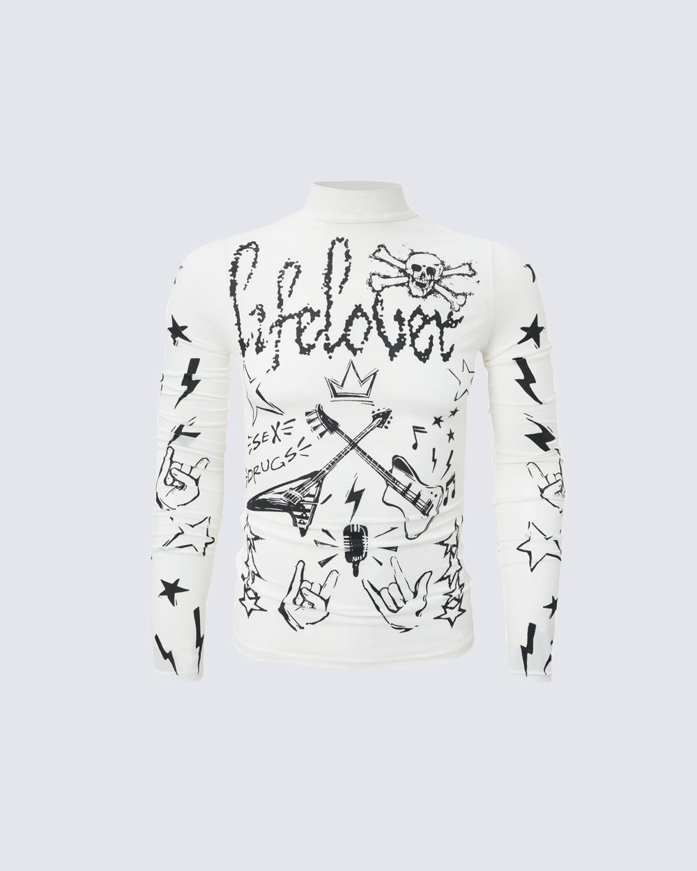 Gothic Rock Graphic Sheer Mesh Long Sleeve Tee