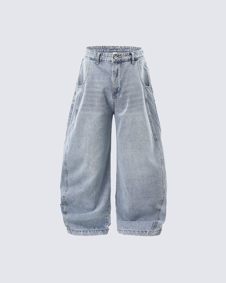 Baggy Washed Denim Scimitar Pants