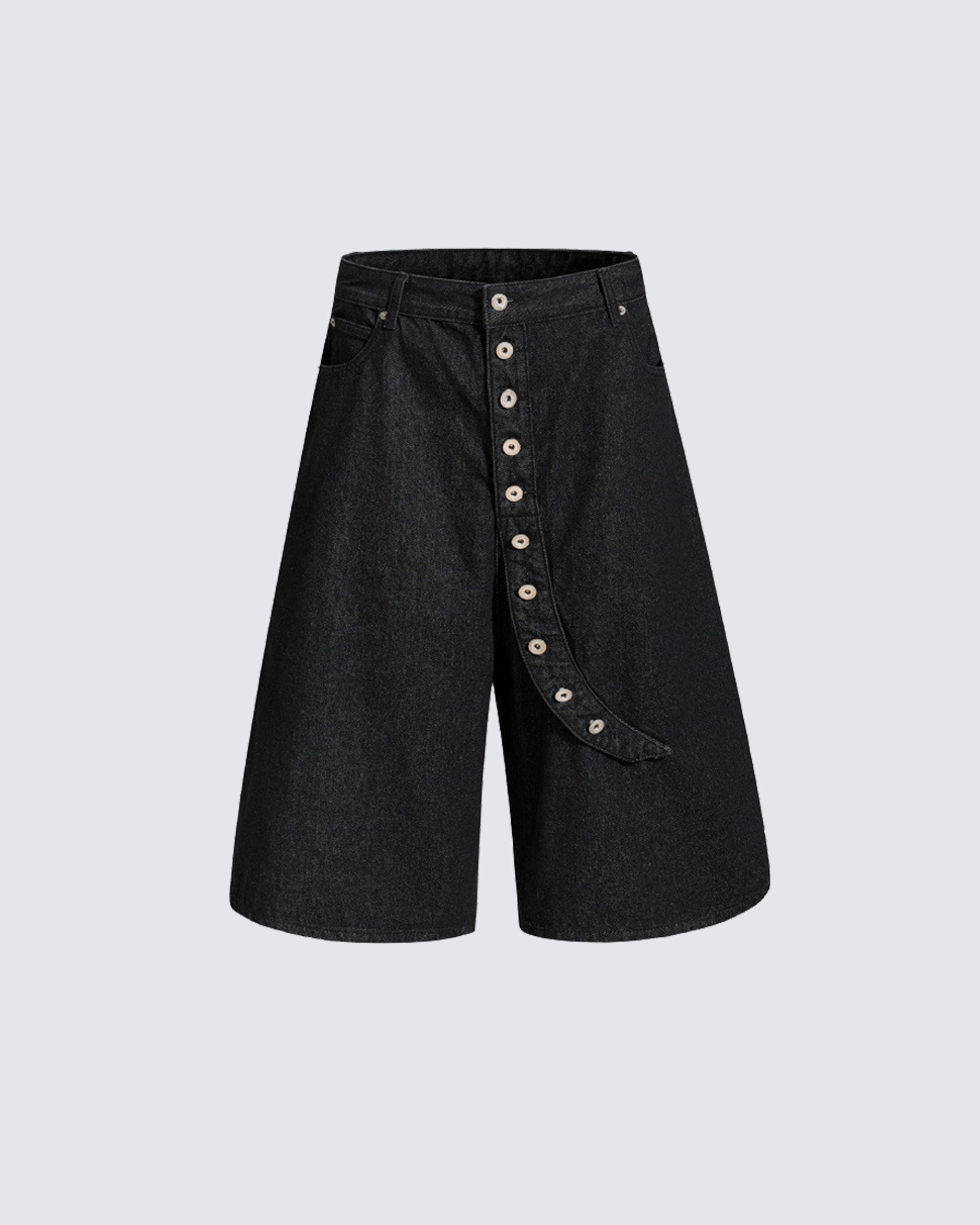 Button Detail Denim Wide Loose Shorts