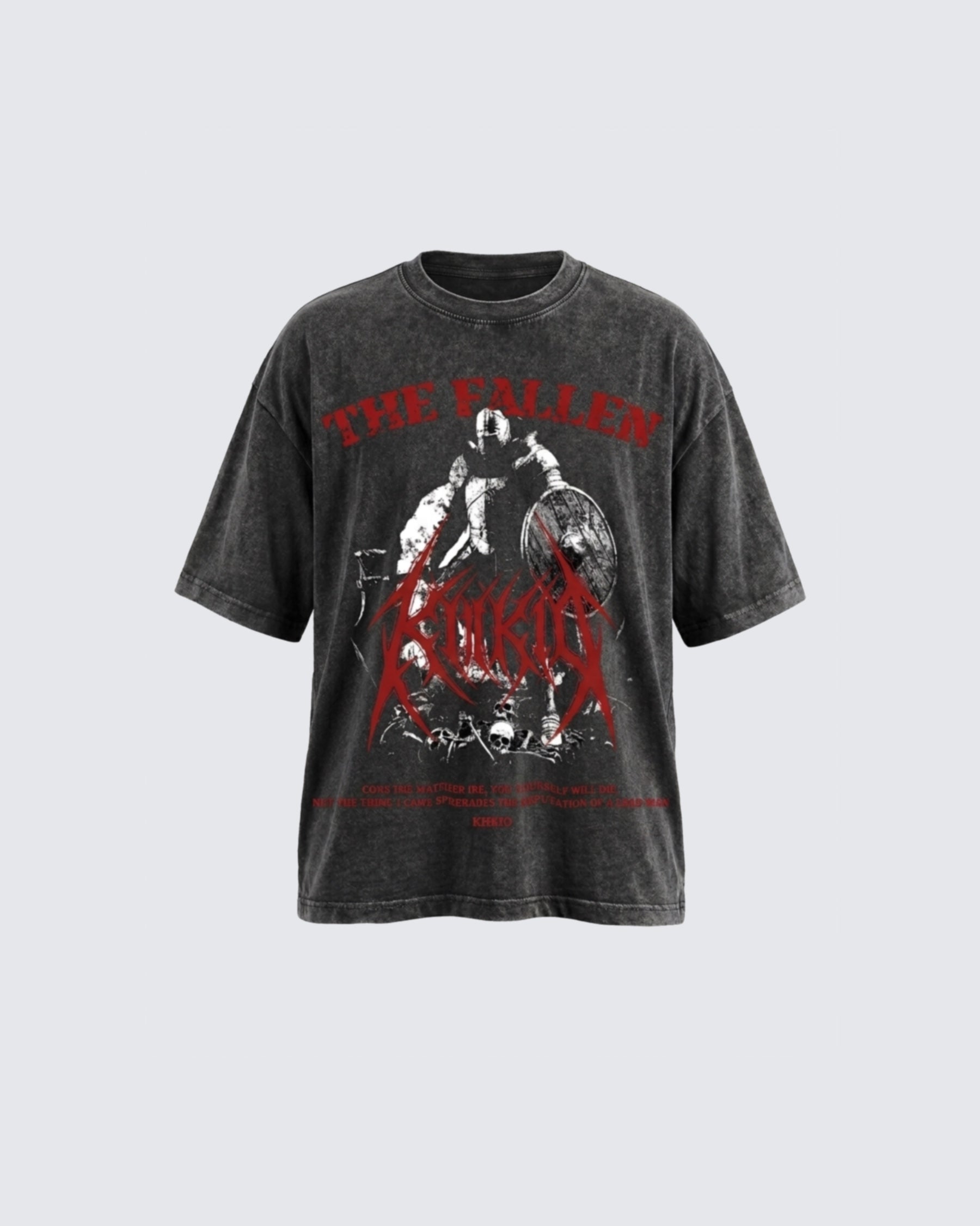 KIIKIO Retro Personality Washed Warrior Print Short-Sleeve T-Shirt