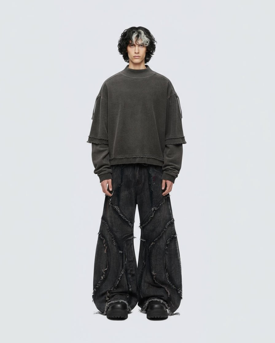 KIIKIO Patchwork Distressed Sweatshirt