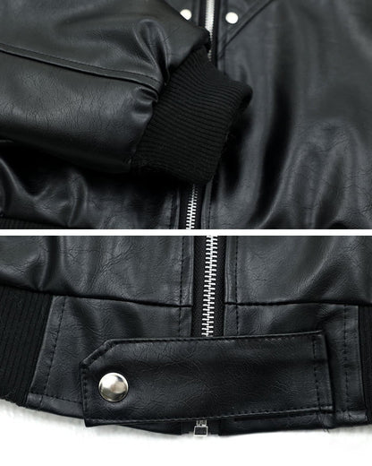 Faux Fur Hooded PU Leather Bomber Jacket