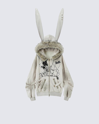 Vintage Bunny Hood Fleece Hoodie