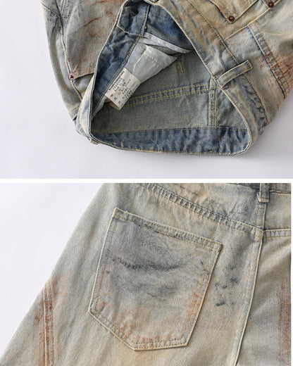 Arc-Cut Distressed Wide-Leg Jeans