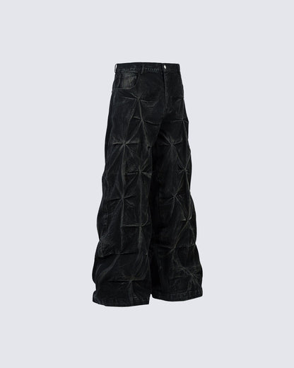 Crinkled Denim Cargo Pants