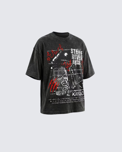 Vintage Washed Flame Graphic Street T-Shirt