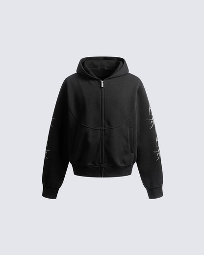 Embroidered Graphic Zip-Up Hoodie