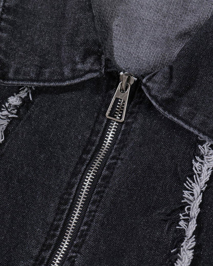 Hip-Hop Shoulder-Padded Denim Jacket