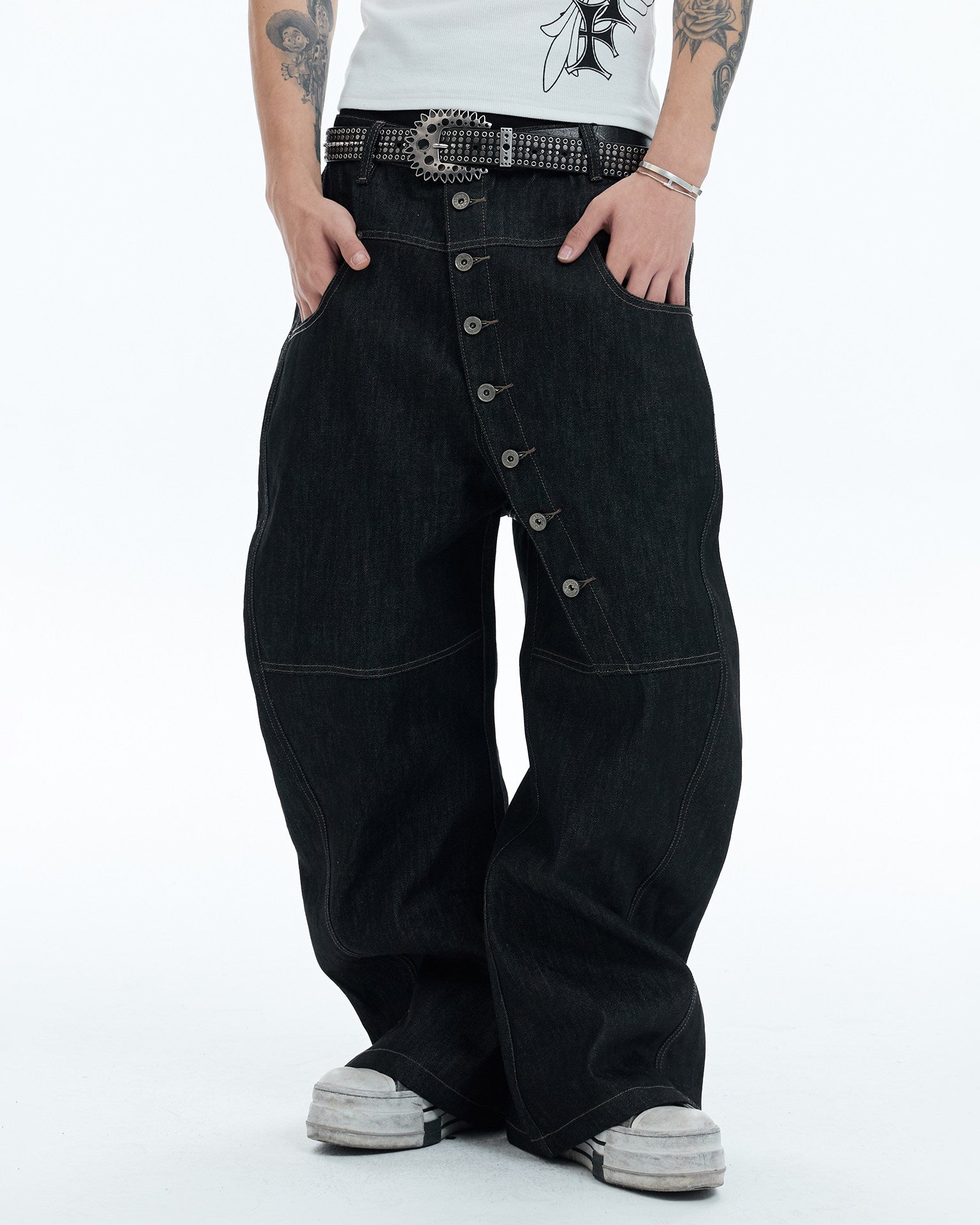 Vintage Multi-Button Denim Pants
