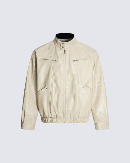 Old Money Style Boxy Vintage Biker Jacket