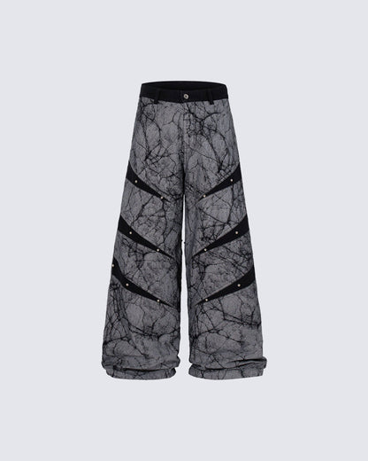 Vintage Crack Texture Panel Wide-Leg Pants