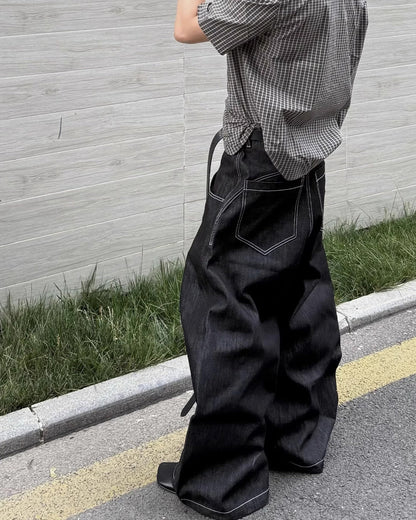 Vintage Buckle Baggy Denim Pants