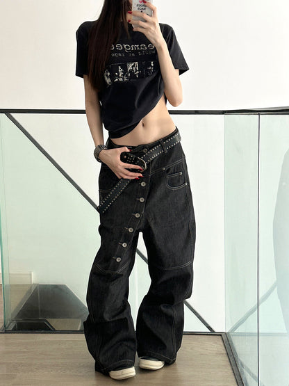 Vintage Multi-Button Denim Pants