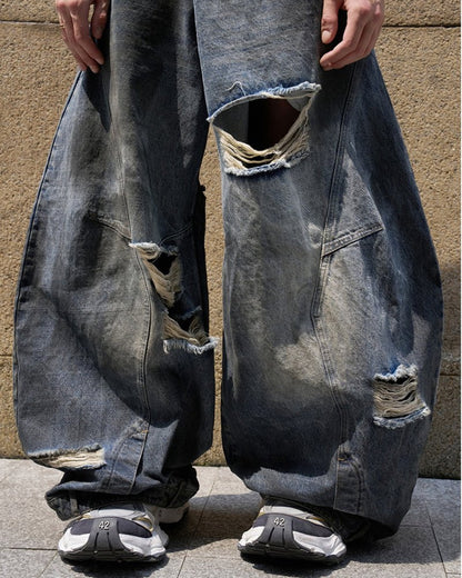Reversed Waist Distressed Blade Jeans