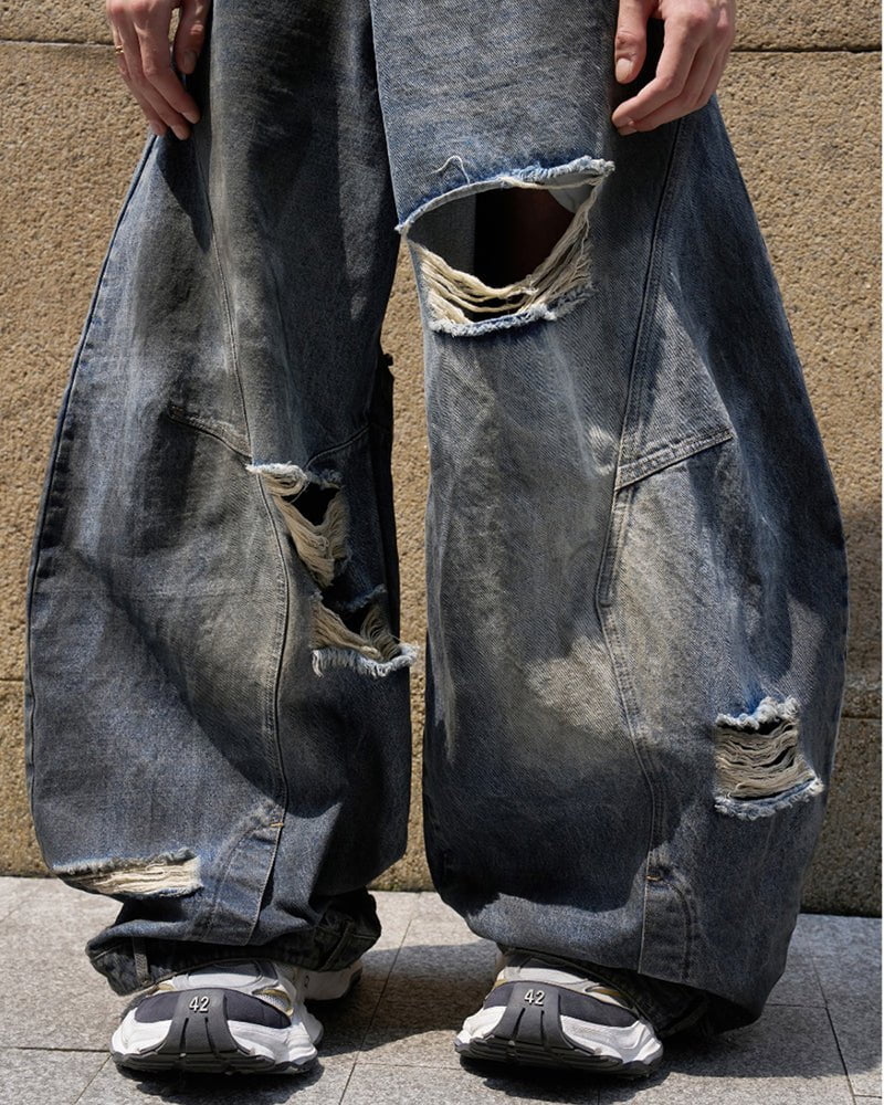 Reversed Waist Distressed Blade Jeans