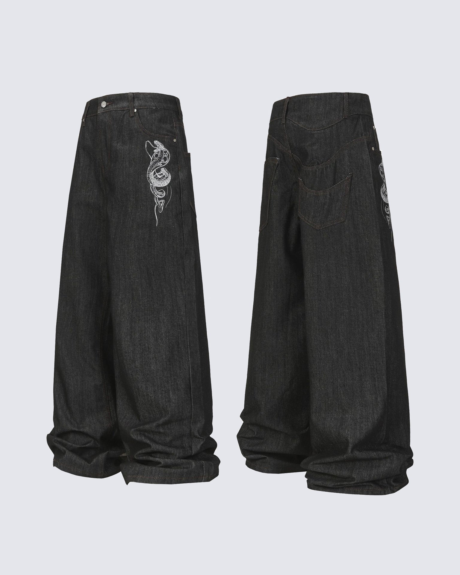 Street Style Snake Embroidery Denim Pants
