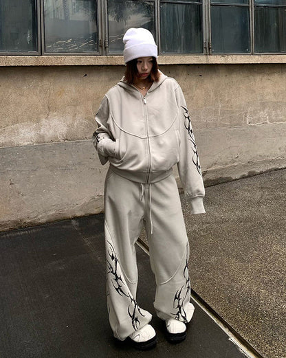 Embroidered Graphic Zip-Up Hoodie
