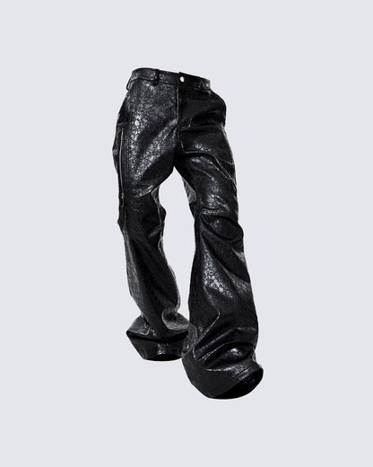 PU Leather Textured Straight-Leg Pants
