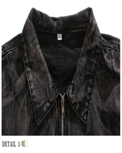 Vintage Black Denim Jacket with Distressed Detailing