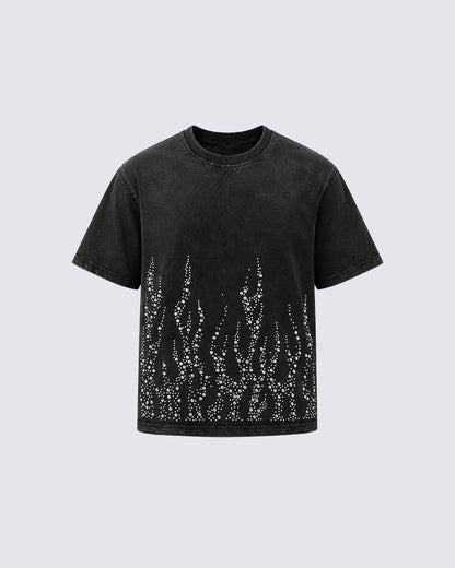 Retro Washed Flame Print Personalized T-Shirt