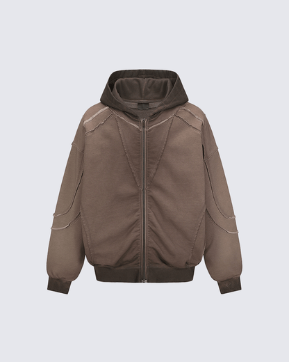 Paneled Stitch Line Zip-Up Hoodie