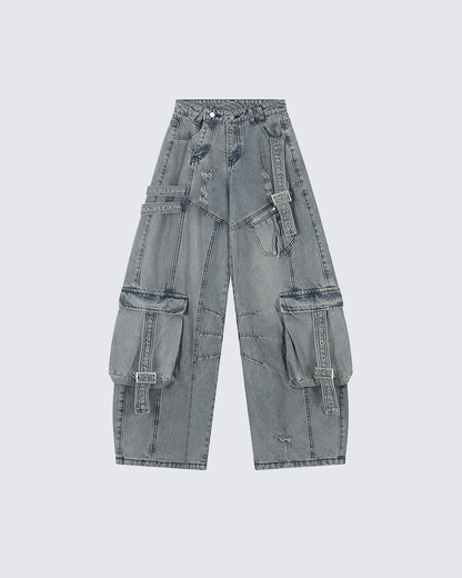 Ripped Denim Cargo Pants – Street Style