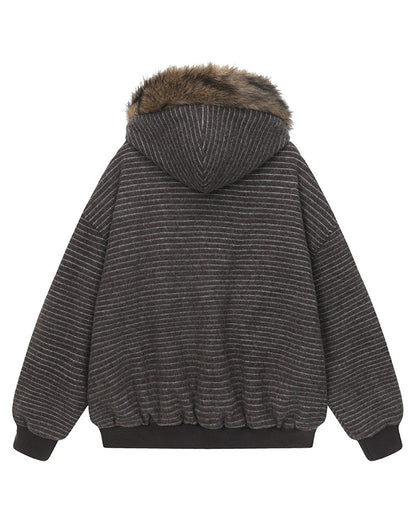 High-Street Striped Loose Hooded Sweatshirt