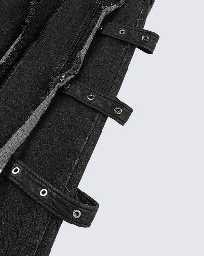 Frayed Patchwork Wide-Leg Denim Pants