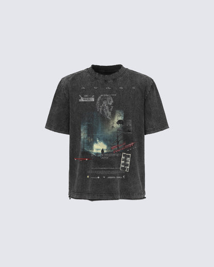 Dark Washed Futuristic Graphic Short Sleeve T-Shirt