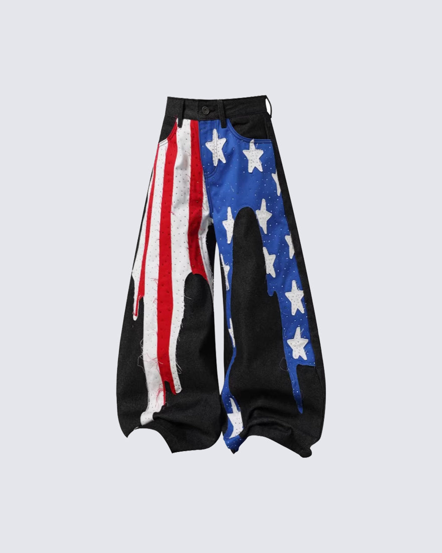 New Print Star Patch Wide-Leg Pants