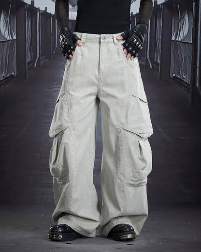 Distressed Panel Wide-Leg Denim Pants