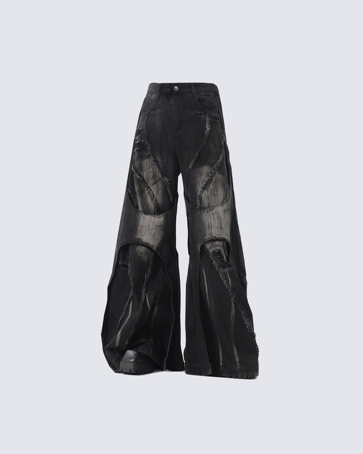 Distressed Patchwork Wide-Leg Jeans