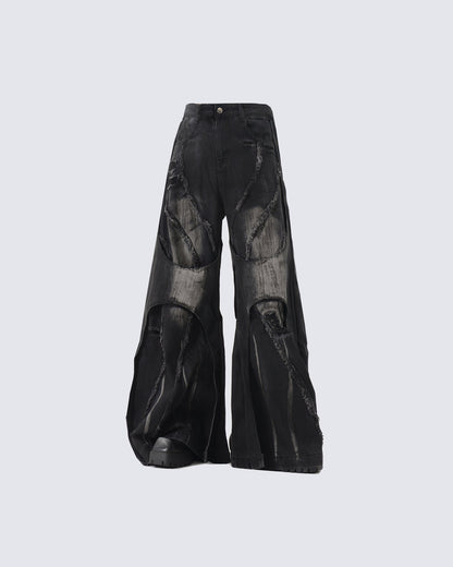 Distressed Patchwork Wide-Leg Jeans
