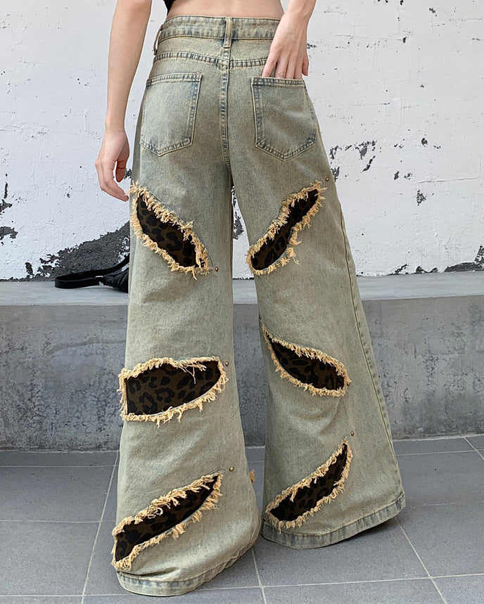 Post-Apocalyptic Printed Distressed Floor-Length Jeans